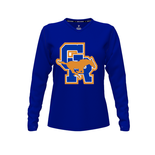 [FTLVCFRY-FYXS-LOGO1] Decker Comfort T-Shirt (Female Youth XS, Royal, V Neck, Long Sleeve)