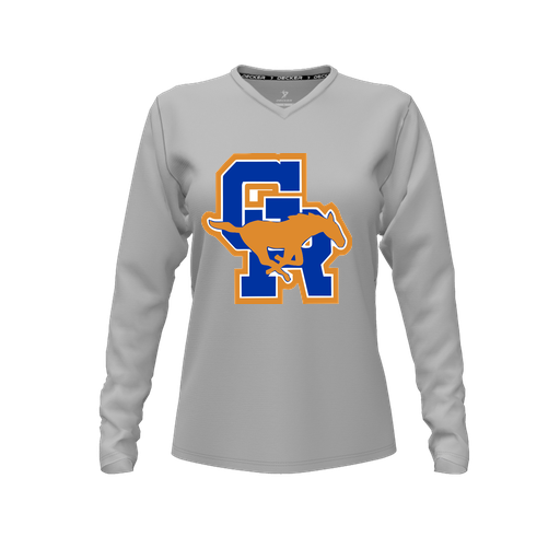 [FTLVCFGY-FYXS-LOGO1] Decker Comfort T-Shirt (Female Youth XS, Gray, V Neck, Long Sleeve)