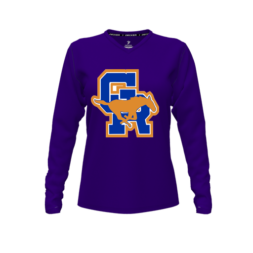 [FTLVPTPP-FYXS-LOGO1] Decker Performance T-Shirt (Female Youth XS, Purple, V Neck, Logo 1, Long Sleeve)